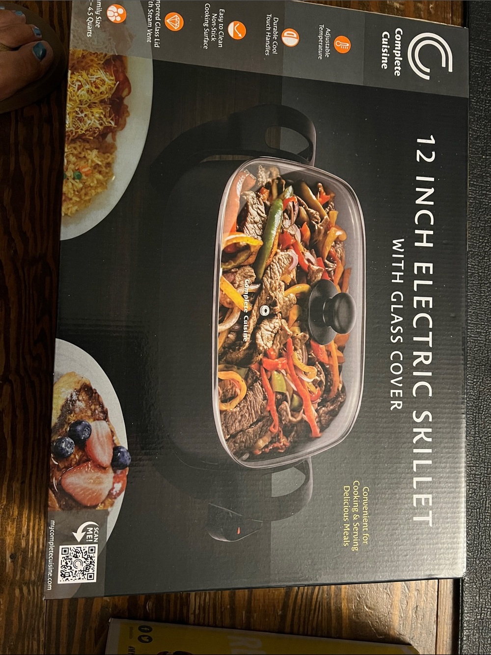 12-Inch Electric Skillet with Glass Cover - Black